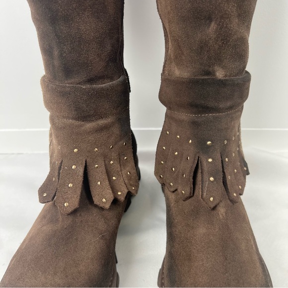 Manas Brown Suede Studded Biker Boots With Fringe Women’s EU 40/ US 9.5 - Picture 9 of 10
